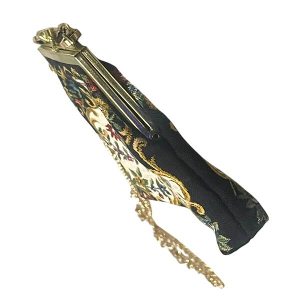 Floral Tapestry Handbag Metal Frame Evening Bag Chain Strap Kisslock Vintage - Picture 4 of 8